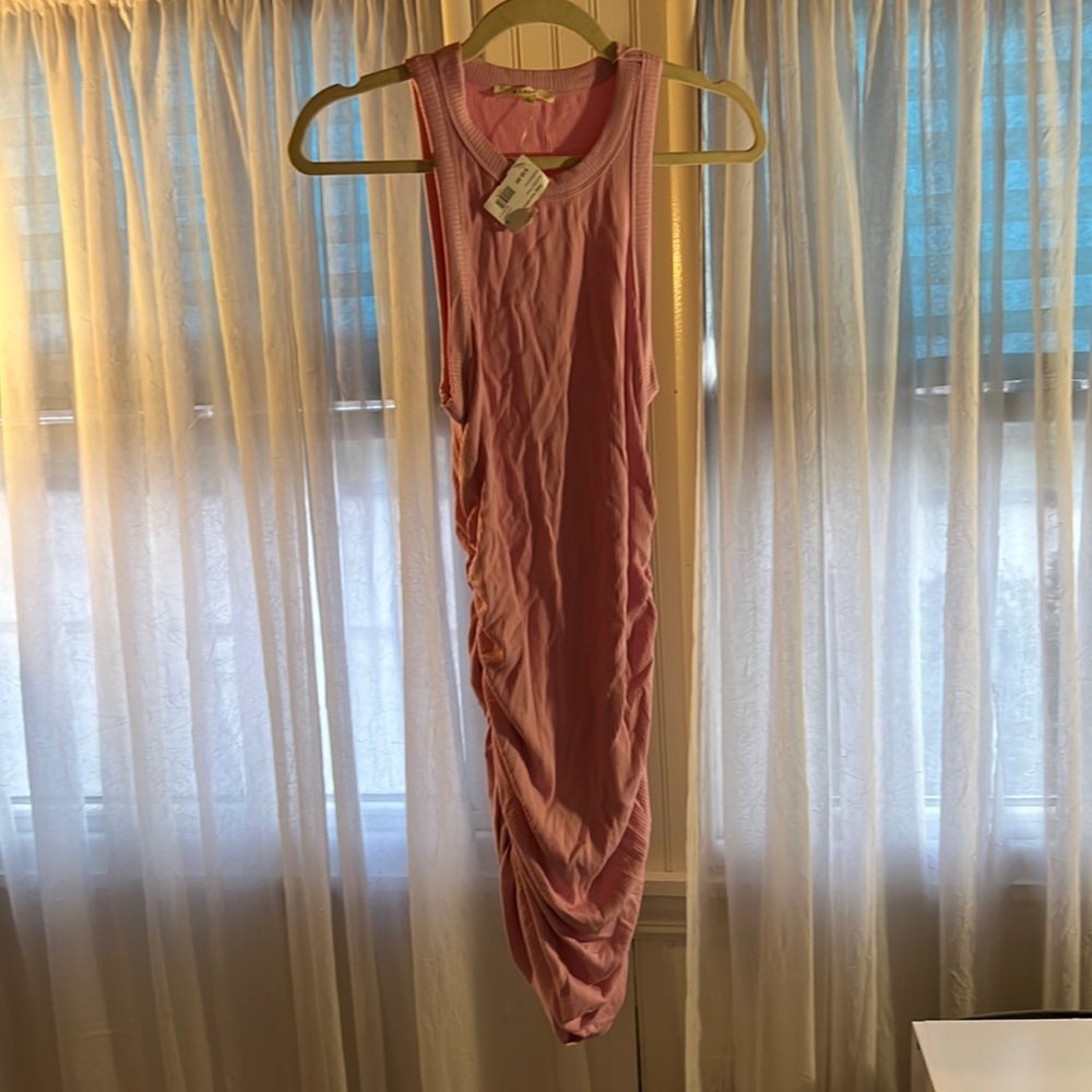 Ruched pink mini dress